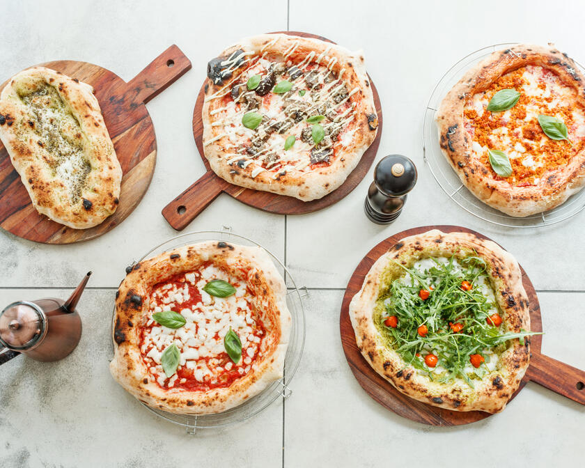 Selection of pizzas