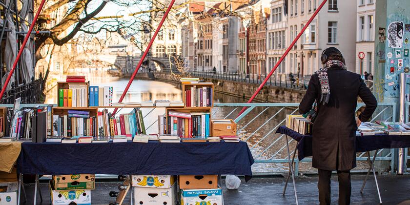 Book stalls along the water