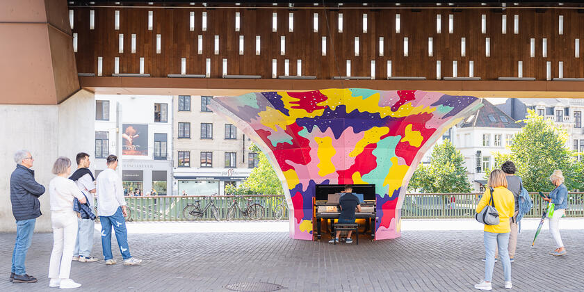 Colourful piano under the City pavilion