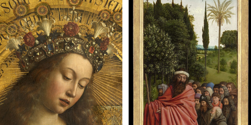 Detail van De Pelgrims en Maria van het Lam Gods