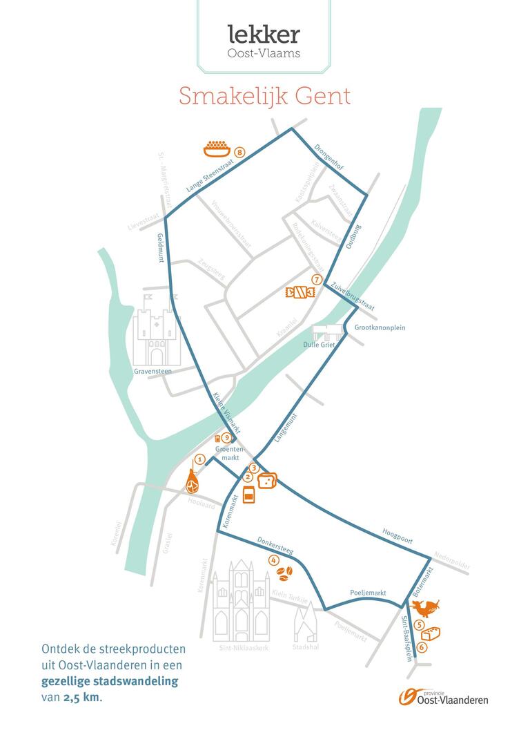 Plannetje met thematische wandeling Smakelijk Gent