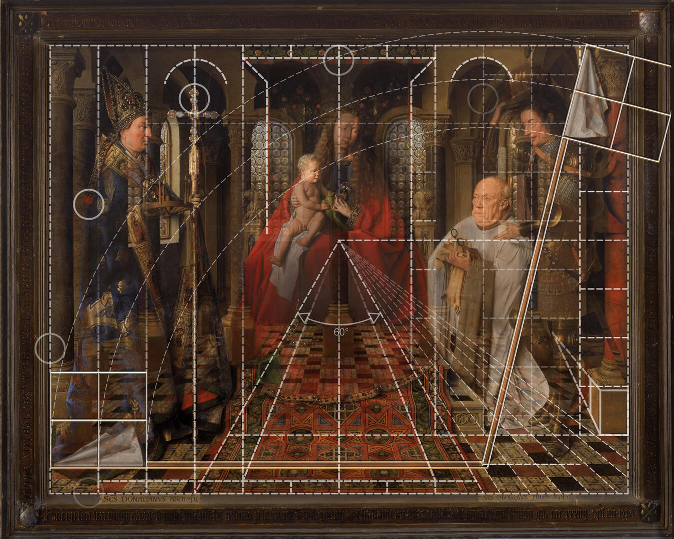 schilderij van Eyck met geometrische vormen over getekend 