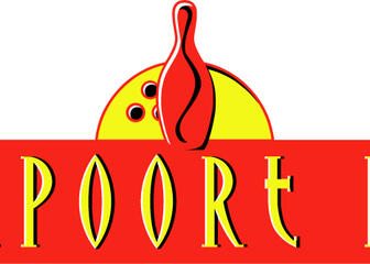 Advertentie voor Overpoort Bowling in gele letters op rood-witte achtergrond.