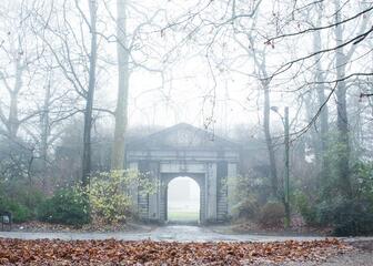 Entrance gate to the former Dutch citadel in the mist