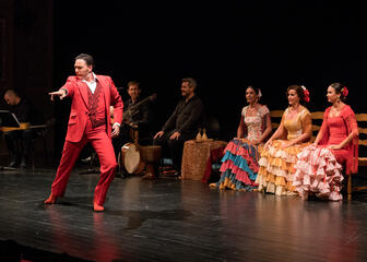 Flamenco danser en danseressen tijdens een optreden van O'de Gand
