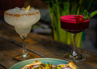2 cocktails: the classic Margarita and the Baya Beet.