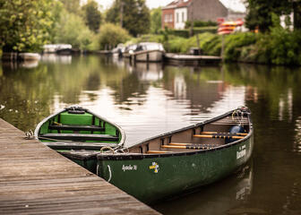 Moored canoes