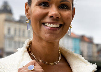 model posing with jewels with chalcedony