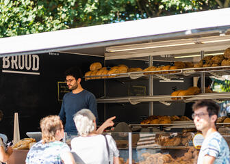 Market stall with bread at the Organic market