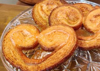 Palmier biscuits on a platter