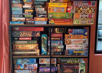 Shelf with boxes of board games