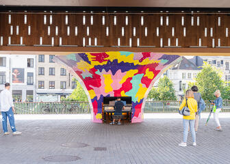 Colourful piano under the City pavilion